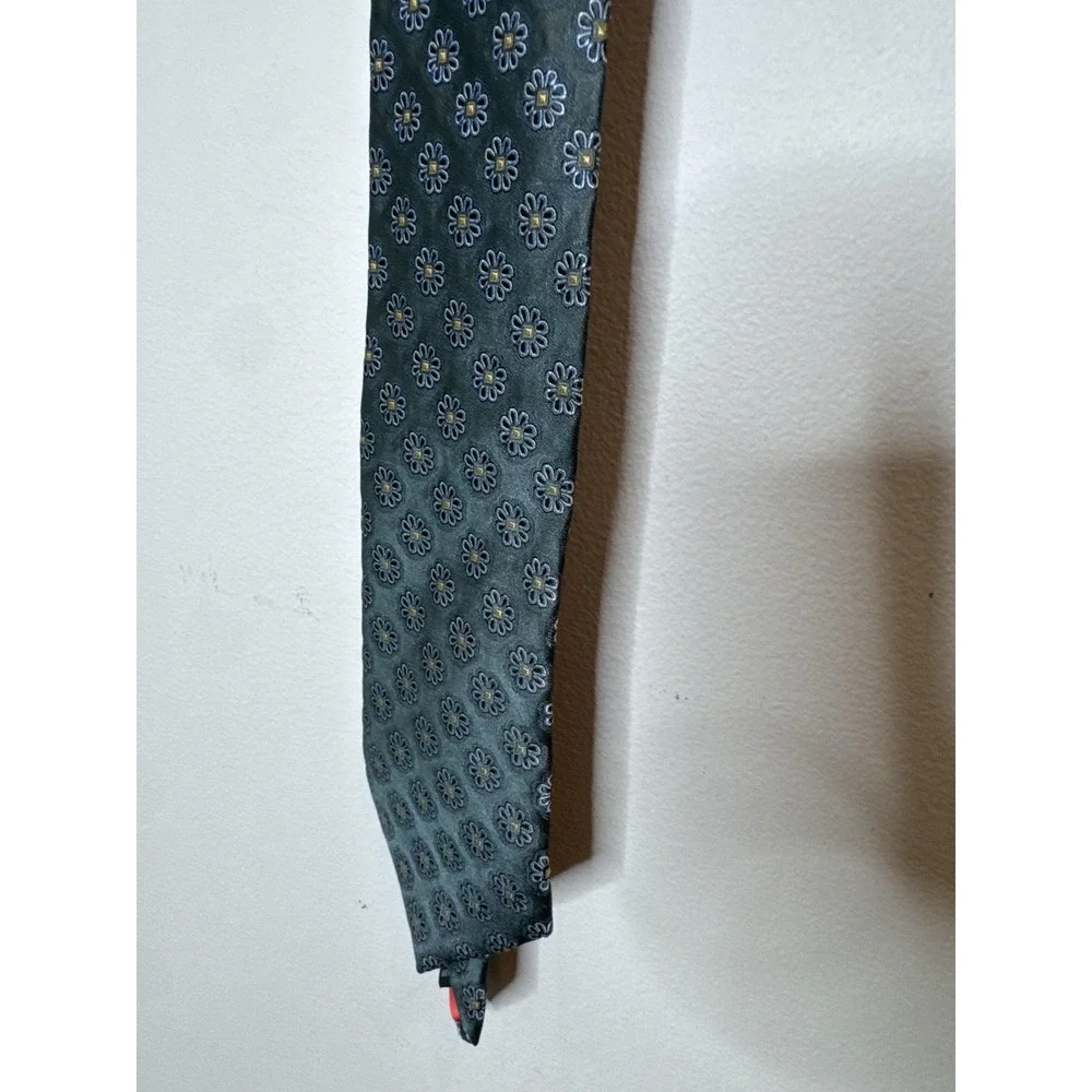 Oscar Tie Mens One Size Green Silk Daisy Floral Jacquard Hand Made Woven Necktie